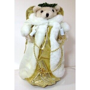 Vintage Plush Lighted Mouse Angel Tree Topper 10 in White & Gold Christmas